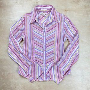 Antilia Femme Symmetrical Line Design Pink Neutral Button Up Blouse Top Women